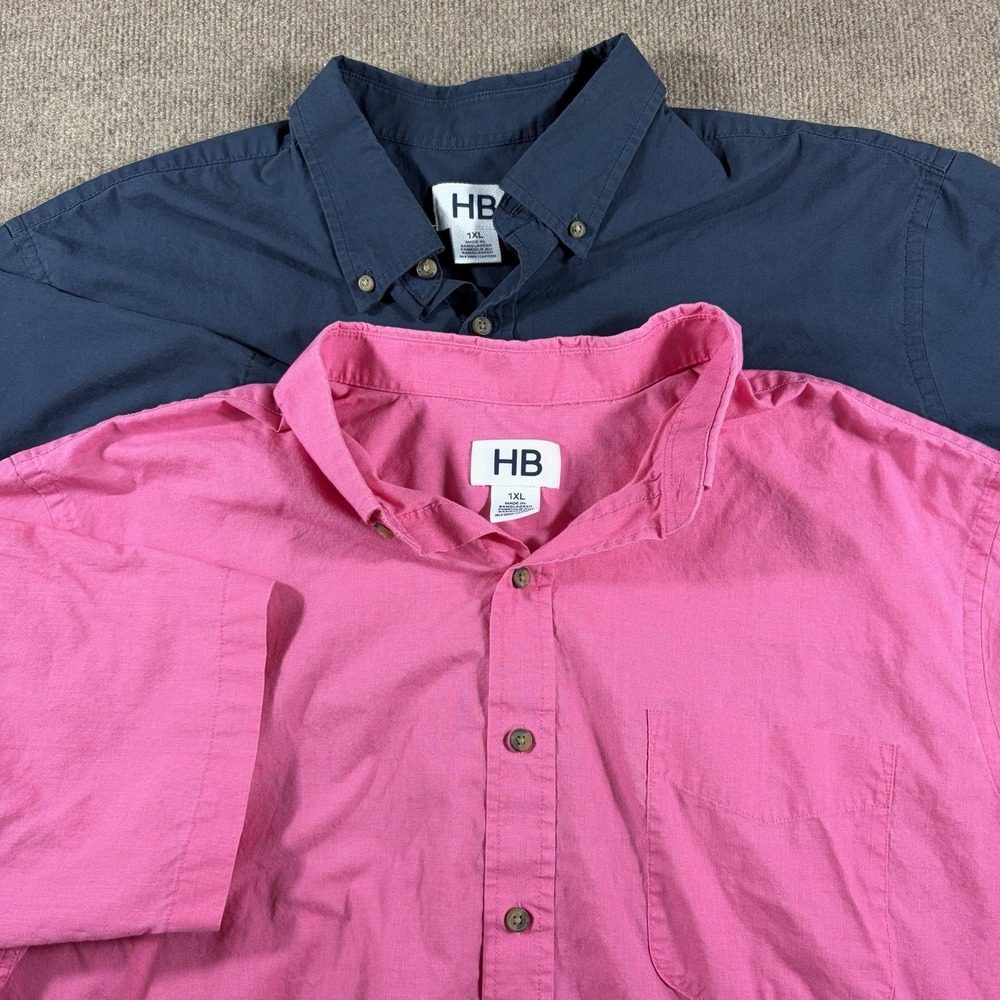Harbor Bay Short Sleeve Mens Size 1XL Solid Color Bunndle Of 2 Shirt Pink/blue